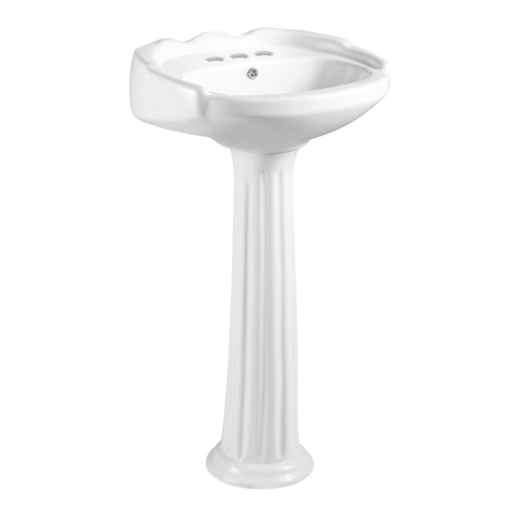 Glossy White Ceramic Pedestal Sink with U-Shaped Basin