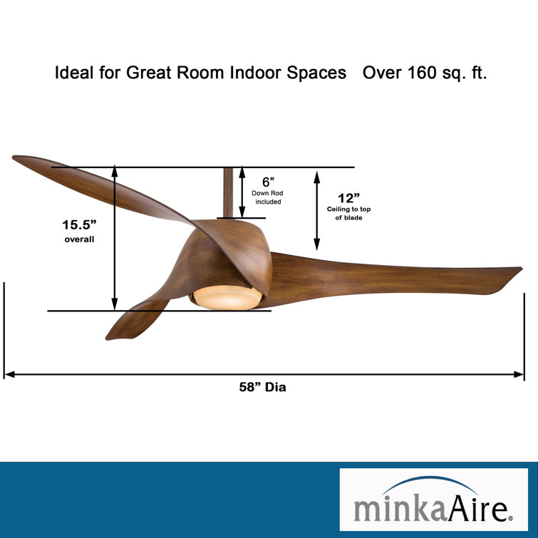 58'' Distressed Koa Smart Ceiling Fan with LED Light and Remote