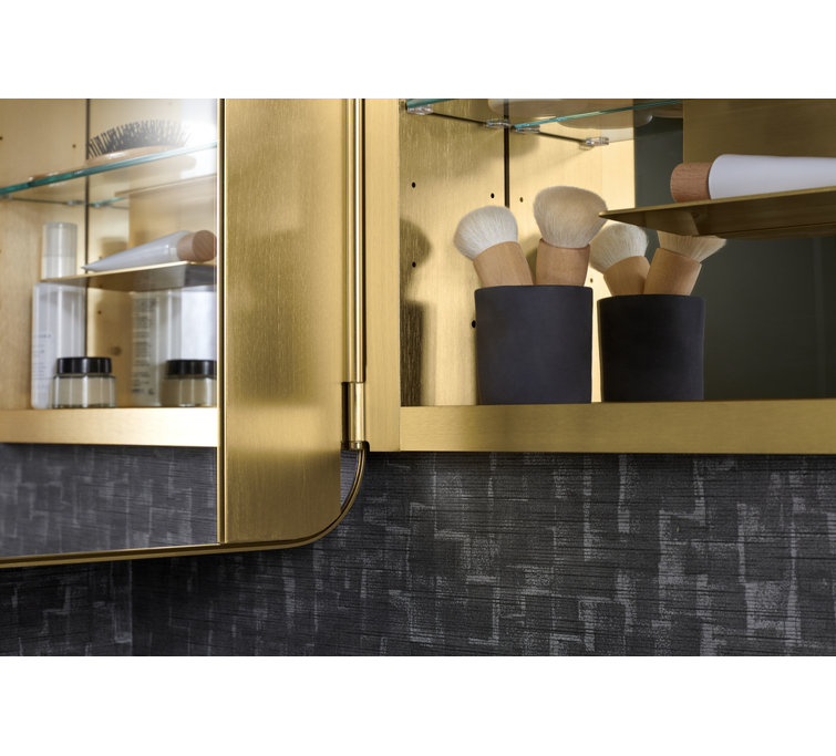 Moderne Brushed Gold Rectangular Framed Medicine Cabinet with Mirror