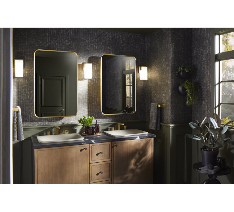 Moderne Brushed Gold Rectangular Framed Medicine Cabinet with Mirror