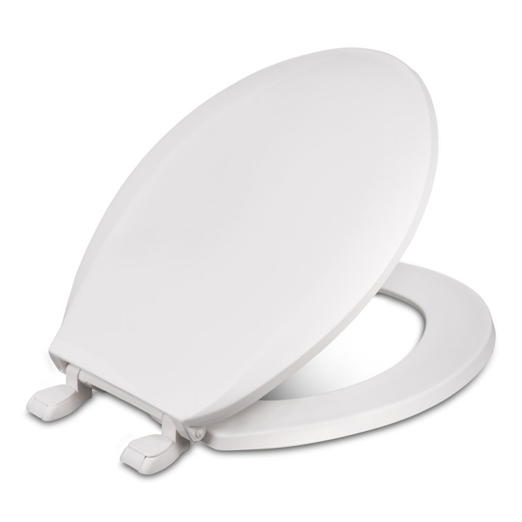 White Round Plastic Toilet Seat with Color-Matched Hinges