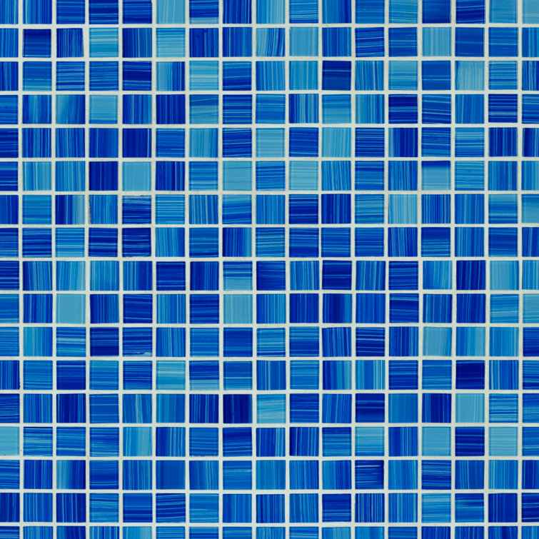 True Blue 12" x 12" Hand-Painted Glass Mosaic Tile