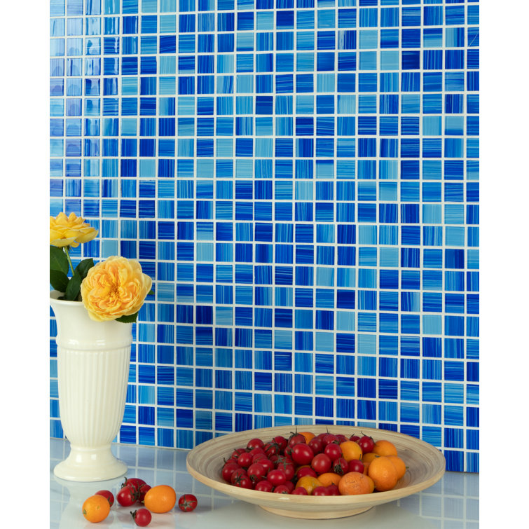 True Blue 12" x 12" Hand-Painted Glass Mosaic Tile