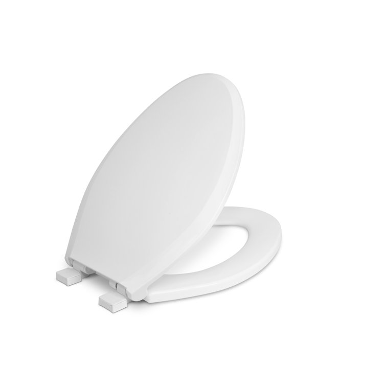 White Elongated Plastic Toilet Seat with Safety Close
