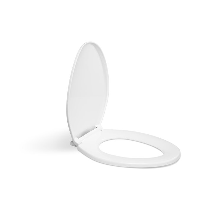 White Elongated Plastic Toilet Seat with Safety Close