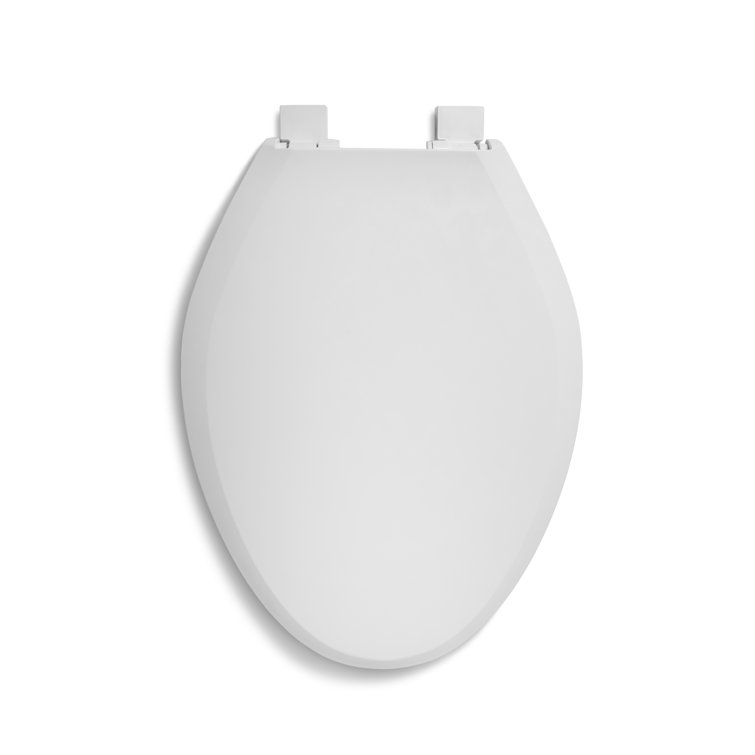 White Elongated Plastic Toilet Seat with Safety Close