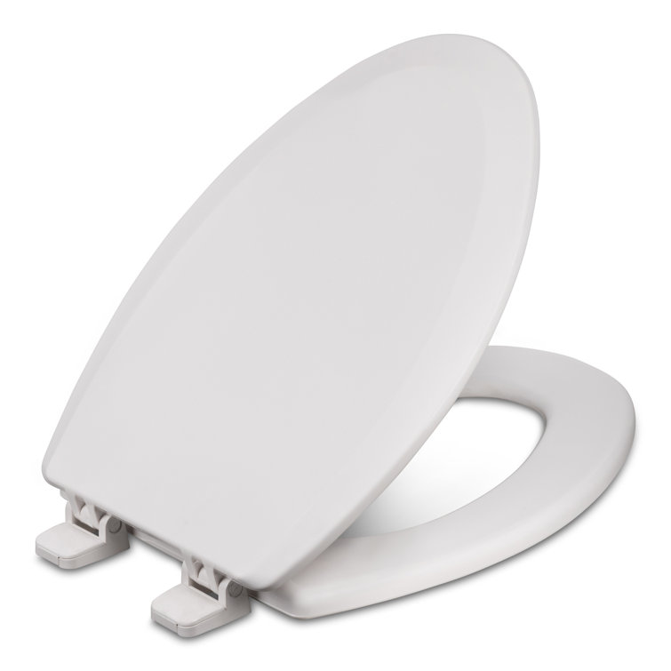 White Elongated Molded Wood Toilet Seat with Plastic Hinges