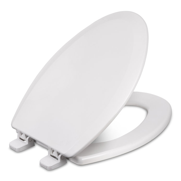 Crane White Elongated Molded Wood Toilet Seat with Plastic Hinges