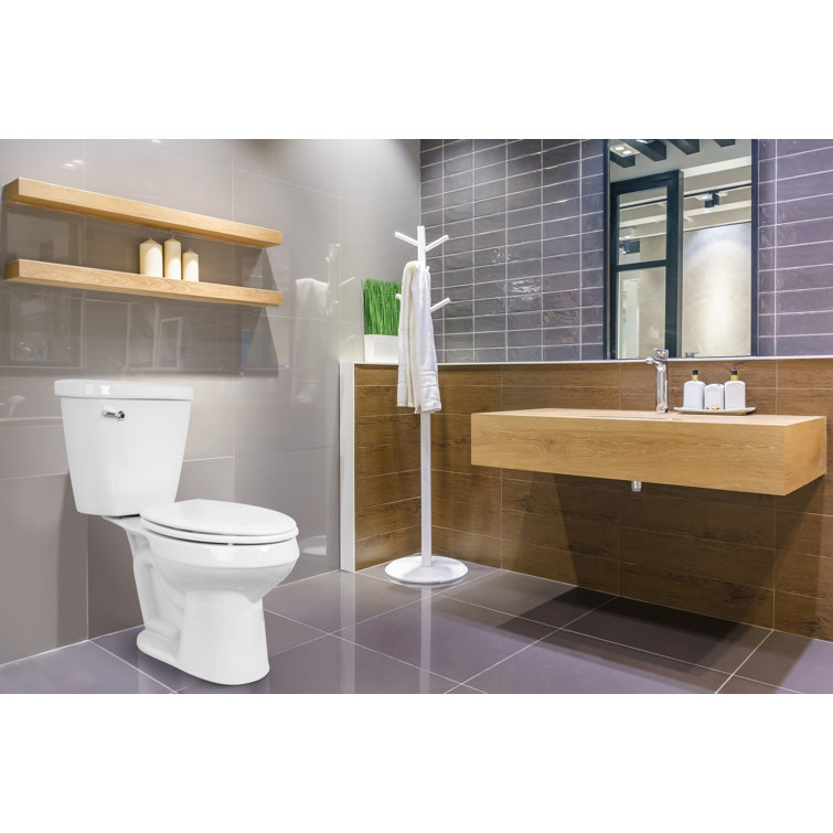 White Molded Wood Elongated Toilet Seat with Safety Close