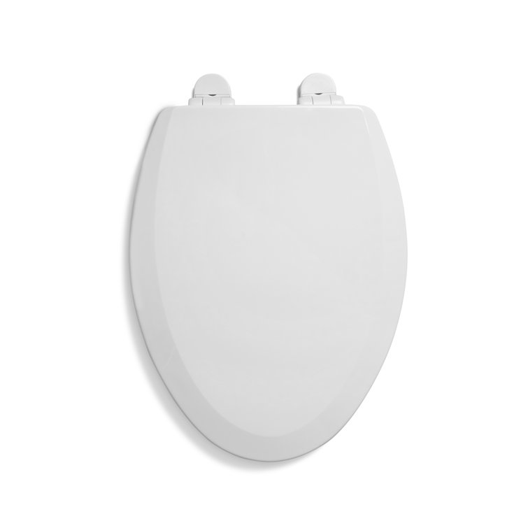 White Molded Wood Elongated Toilet Seat with Safety Close