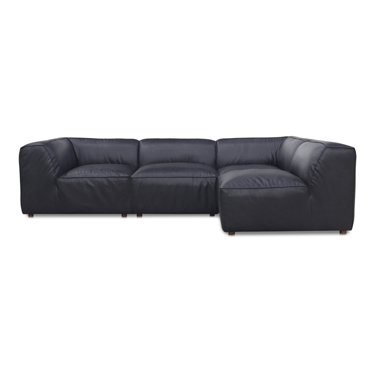 Vantage Black Leather Two Piece Modular Sectional with Wood Frame