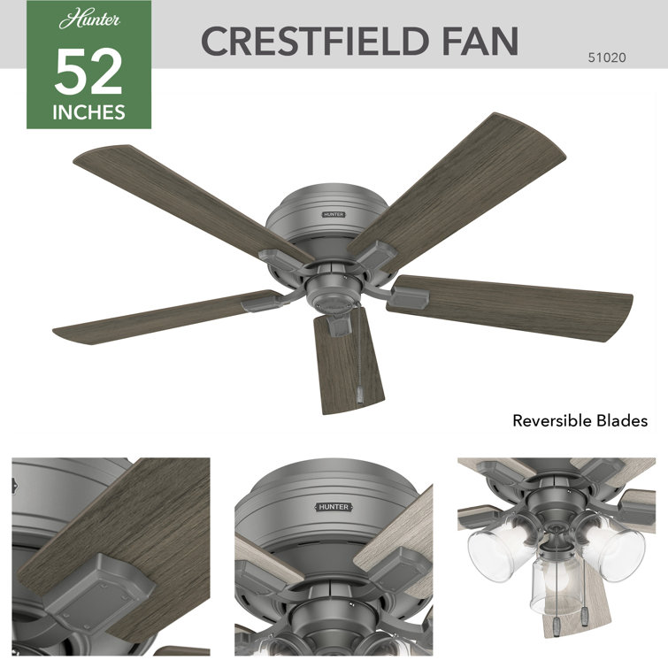 Matte Silver 52" Low Profile Ceiling Fan with LED Light