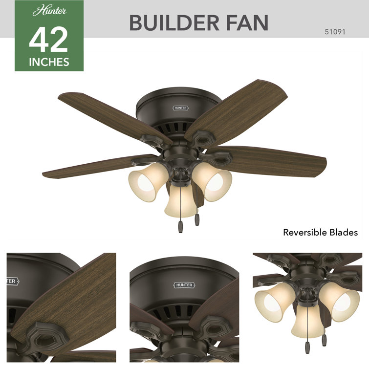42" Bronze Low Profile Ceiling Fan with LED Light Kit