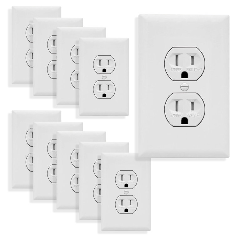 White Tamper Resistant Duplex Outlet with Wall Plate