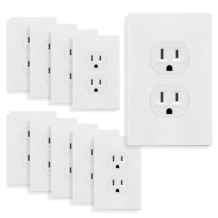 White 15A Tamper Resistant Duplex Outlet with Wall Plate