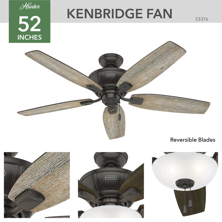 52" Noble Bronze Ceiling Fan with LED Light and Reversible Blades