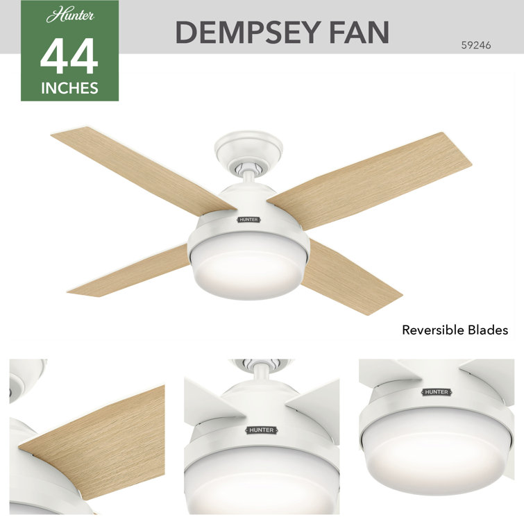 Dempsey 44" Fresh White LED Ceiling Fan with Remote and Reversible Blades