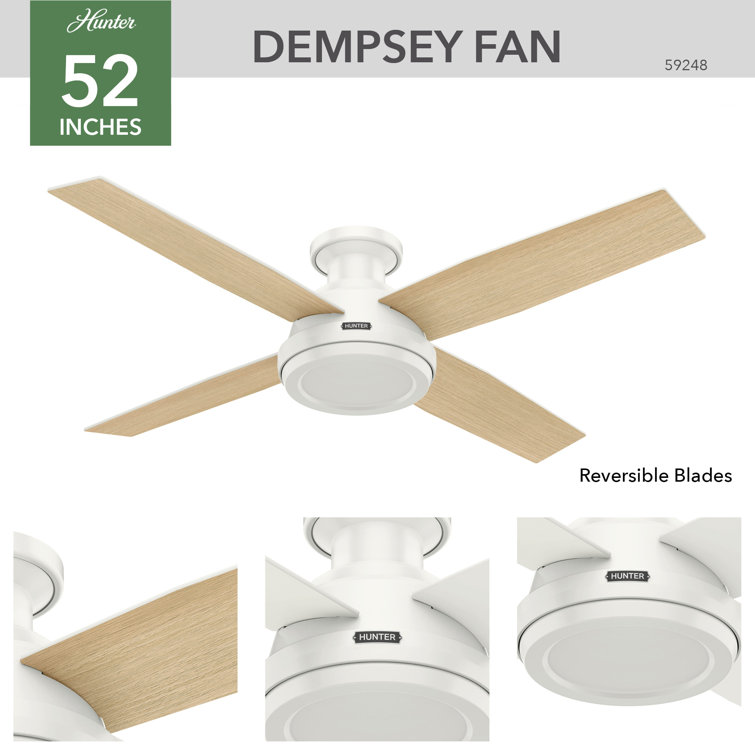 Dempsey 52" Fresh White Low Profile Ceiling Fan with Remote & Lighting