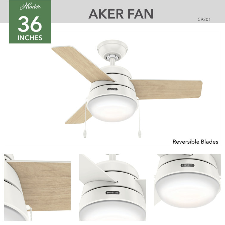 36" White MDF Ceiling Fan with LED Light and Remote