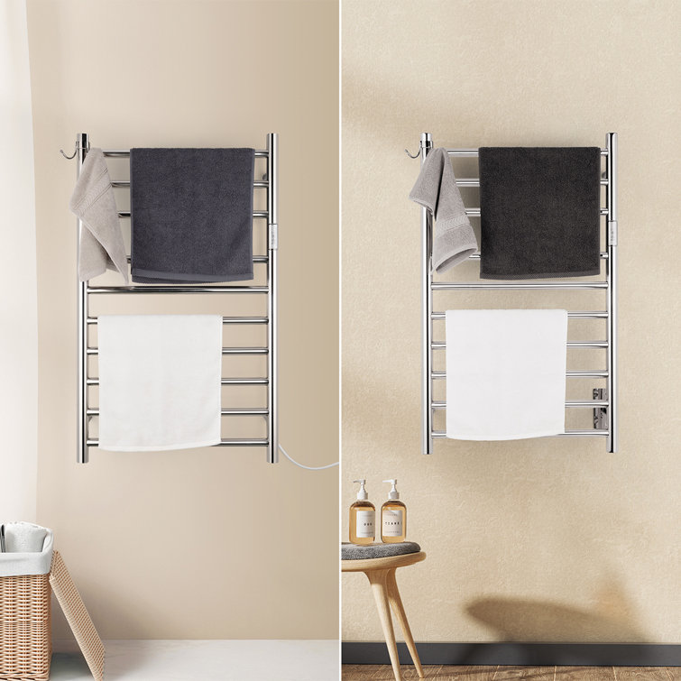 Polished Stainless Steel 10-Bar Wall Mounted Electric Towel Warmer