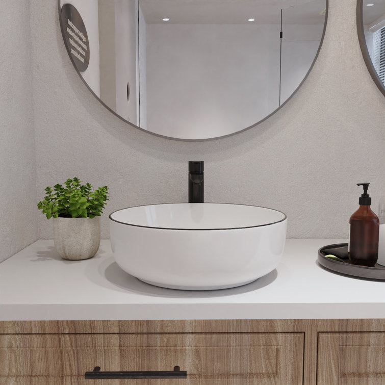 Symmetry 16'' White Ceramic Circular Vessel Bathroom Sink