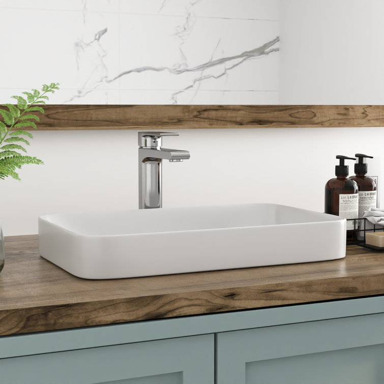 DeerValley 19'' White Ceramic Rectangular Above-Counter Vessel Sink