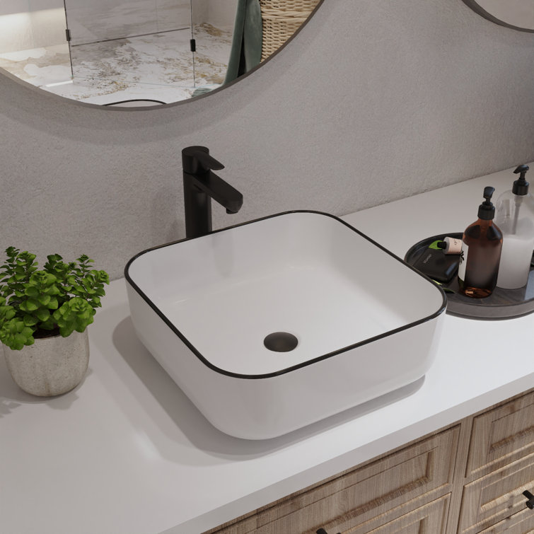 Ace 15'' White and Black Square Ceramic Vessel Sink