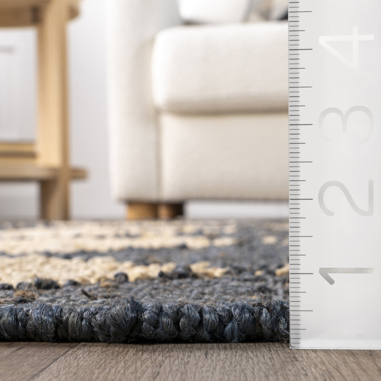 Charcoal and Beige Diamond Pattern Flat Woven Jute Rug, 8' x 10'