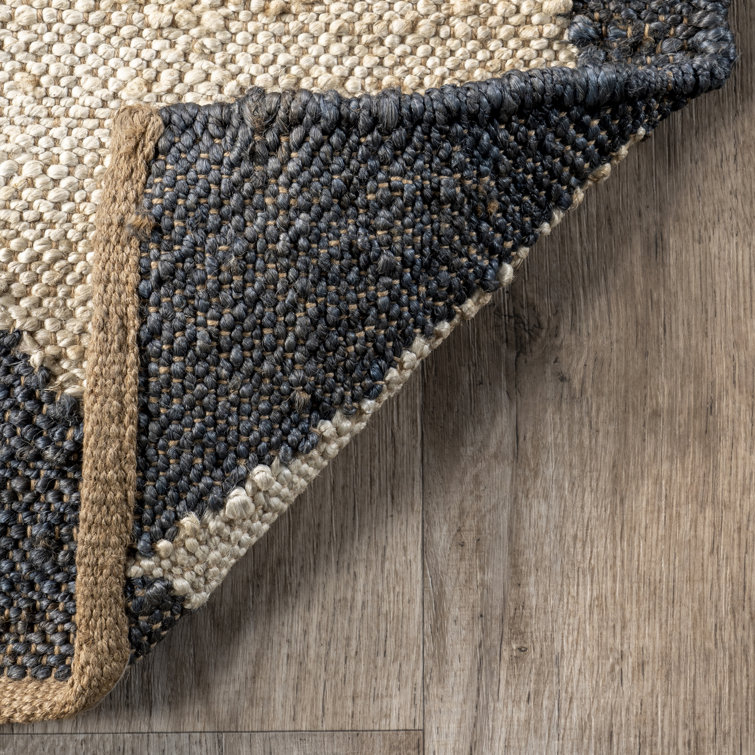 Charcoal and Beige Diamond Pattern Flat Woven Jute Rug, 8' x 10'