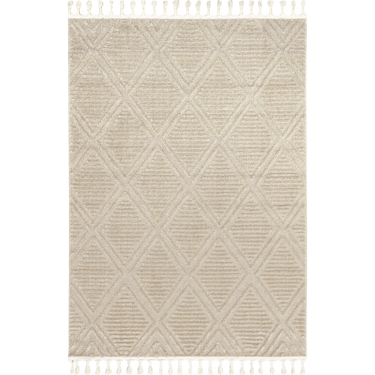 Beige Diamond Pattern Rectangular Synthetic 4' x 6' Area Rug