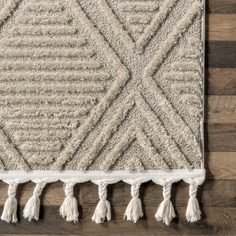 Beige Diamond Pattern Rectangular Synthetic 4' x 6' Area Rug