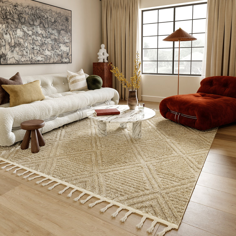 Beige Diamond Pattern Rectangular Synthetic 4' x 6' Area Rug