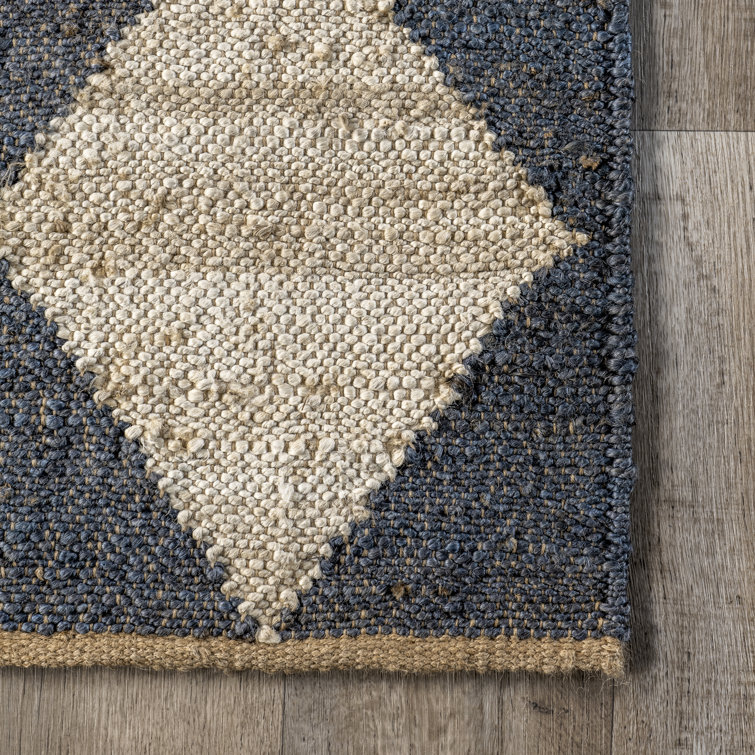 Charcoal and Beige Diamond Pattern Flat Woven Jute Rug, 8' x 10'