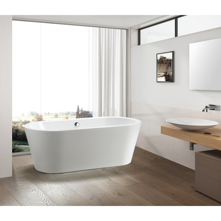 59'' White Acrylic Freestanding Soaking Bathtub