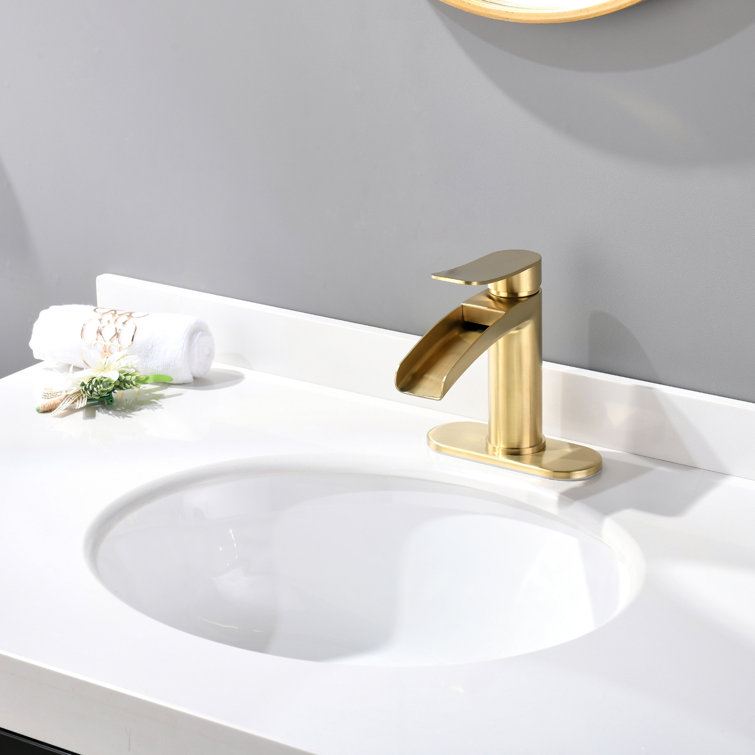 Brushed Gold Single-Handle Bathroom Faucet with Drain Assembly