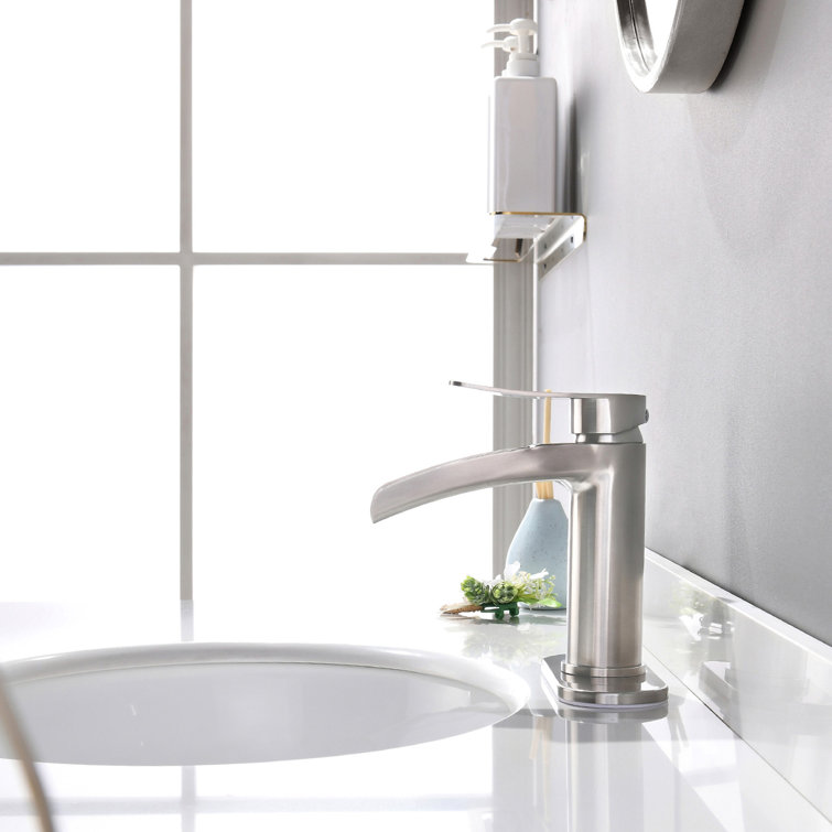 Brushed Nickel Single Handle Bathroom Faucet with Metal Drain Assembly