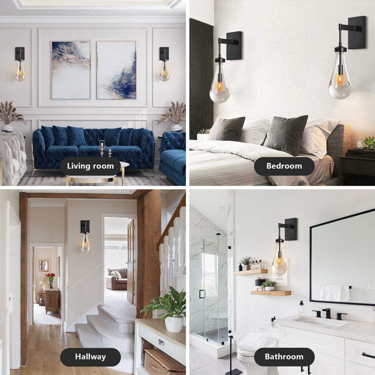 Black Metal Dual Light Raindrop Crystal Sconce