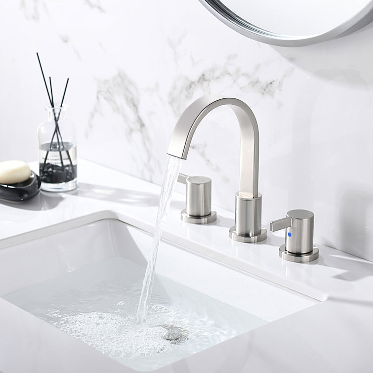 Brushed Nickel 2-Handle Widespread Bathroom Faucet with Drain Assembly