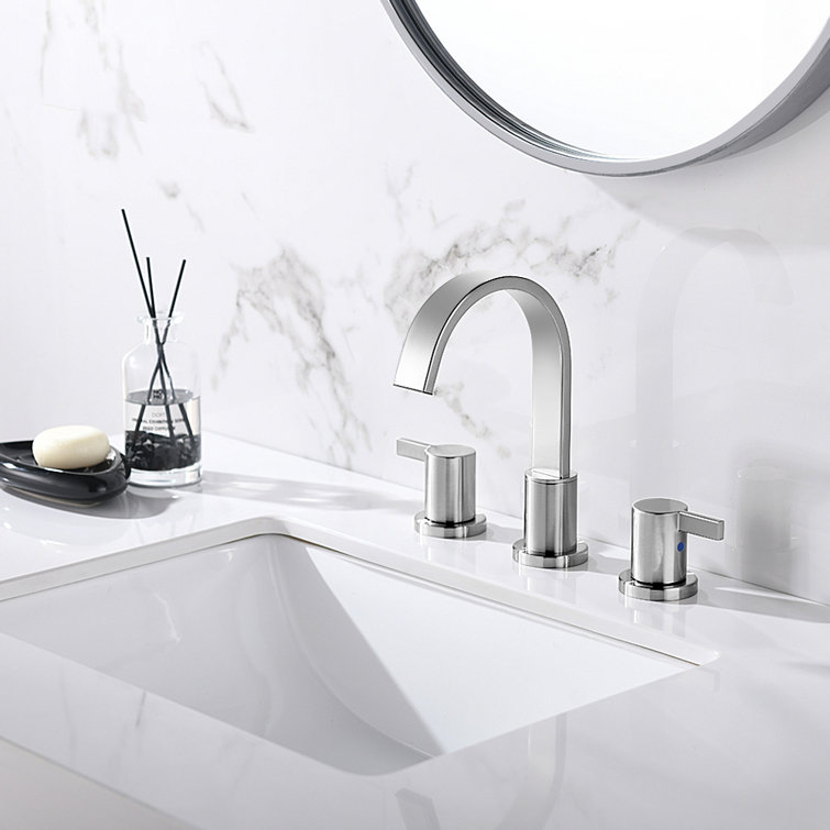Brushed Nickel 2-Handle Widespread Bathroom Faucet with Drain Assembly