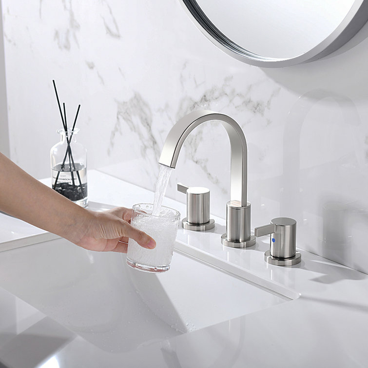 Brushed Nickel 2-Handle Widespread Bathroom Faucet with Drain Assembly