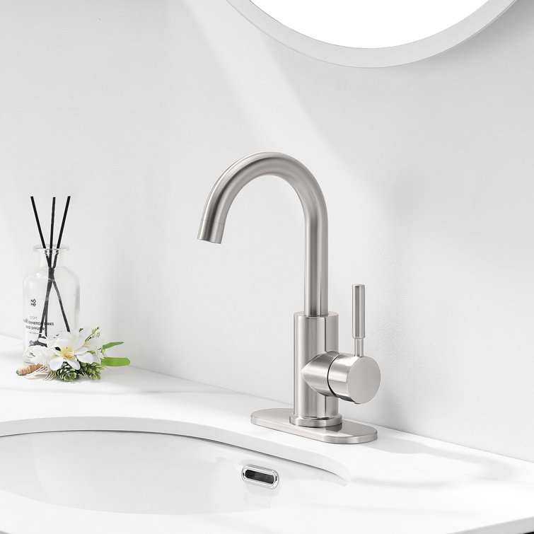 Brushed Nickel Single-Handle Bathroom Faucet with Metal Drain