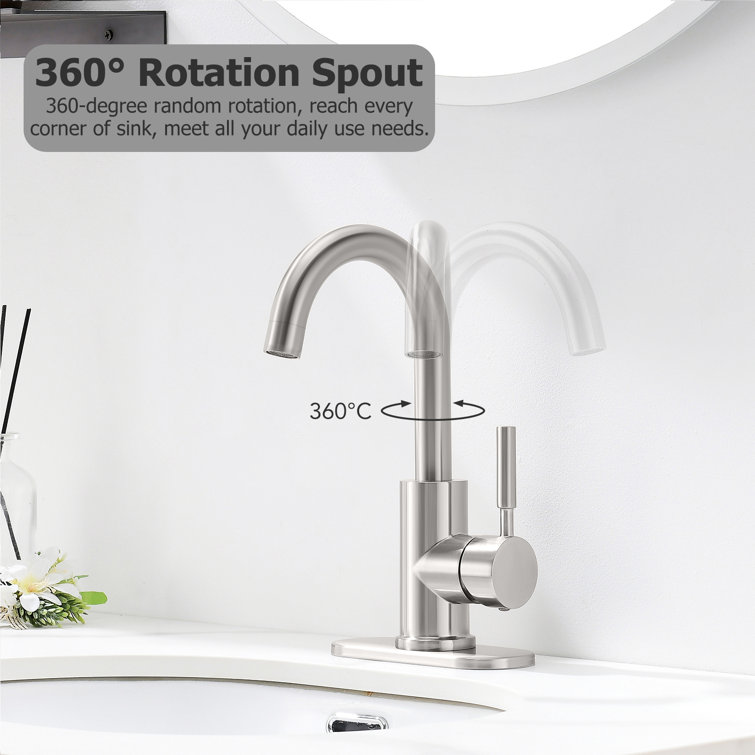 Brushed Nickel Single-Handle Bathroom Faucet with Metal Drain