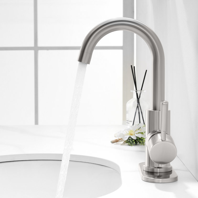 Brushed Nickel Single-Handle Bathroom Faucet with Metal Drain