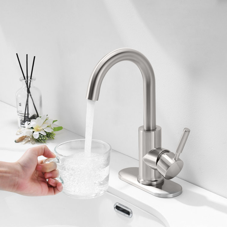 Brushed Nickel Single-Handle Bathroom Faucet with Metal Drain