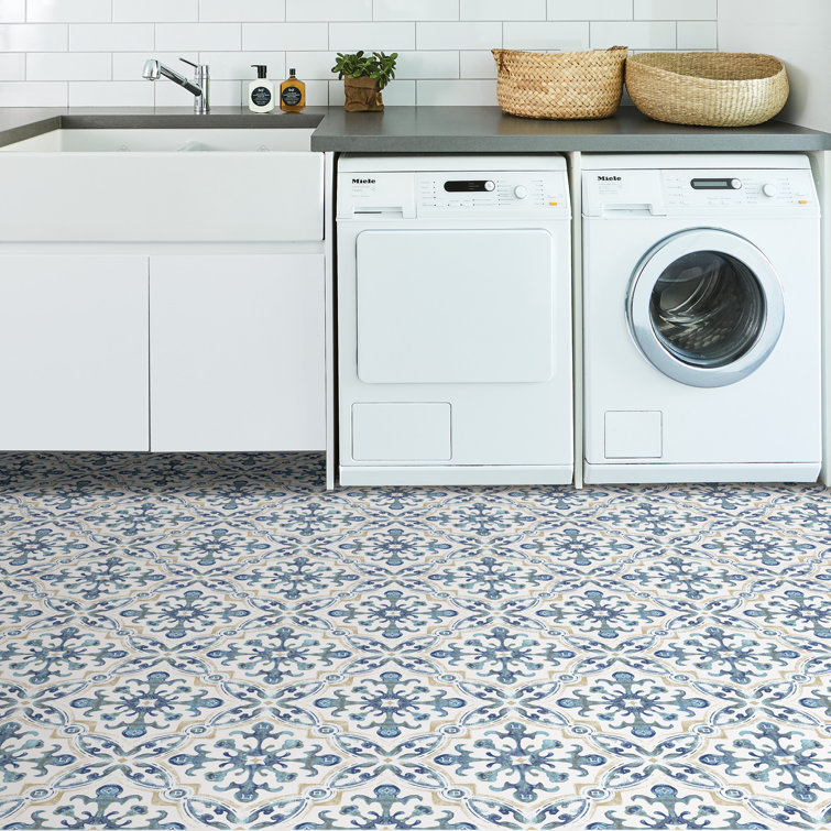 Tuscan Blue and White Vinyl Peel and Stick Floor Tiles