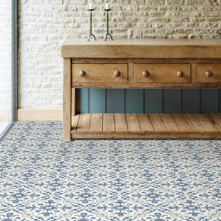 Tuscan Blue and White Vinyl Peel and Stick Floor Tiles