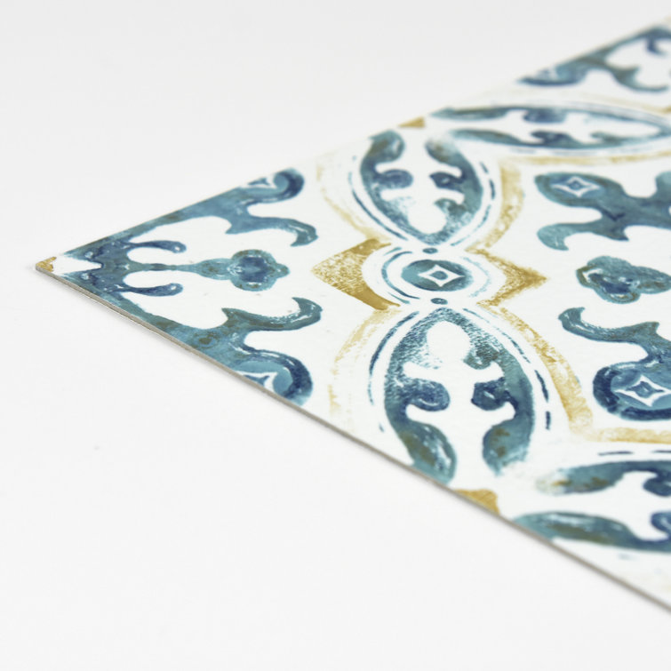 Tuscan Blue and White Vinyl Peel and Stick Floor Tiles