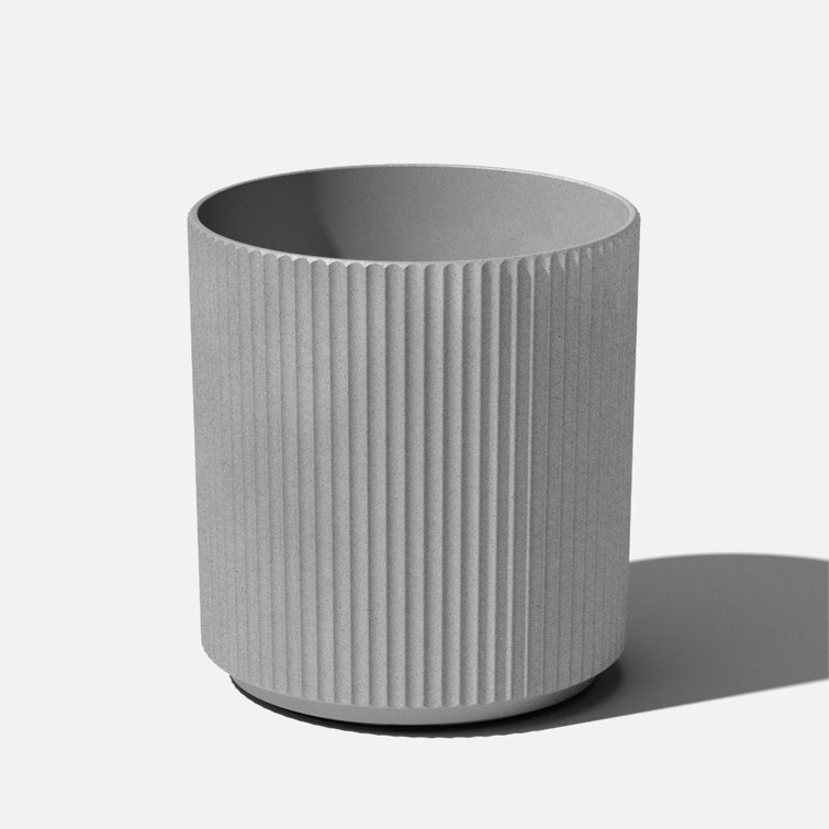Demi 20" Gray Plastic-Stone Round Planter with Fluted Edges