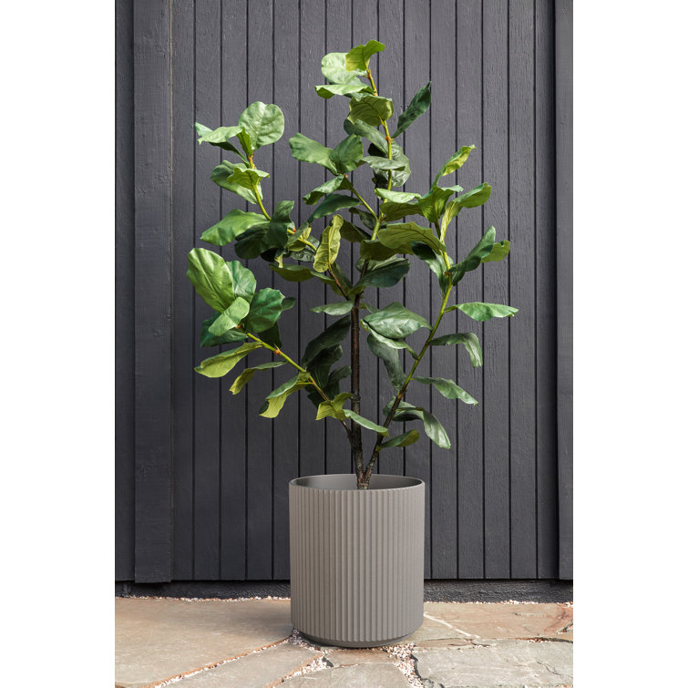 Demi 20" Gray Plastic-Stone Round Planter with Fluted Edges