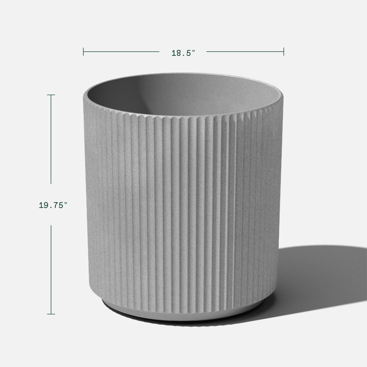 Demi 20" Gray Plastic-Stone Round Planter with Fluted Edges